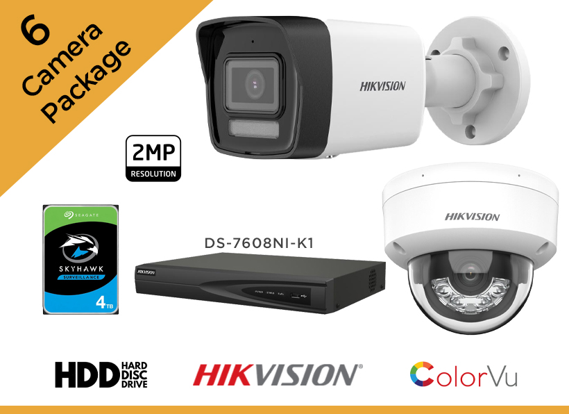 Hikvision 2MP CCTV Camera Package - Set of 6 IP Camera